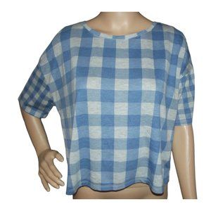 Bongo Crop Top Size Large Blue Gray Buffalo Plaid cropper t-shirt tee poly rayon
